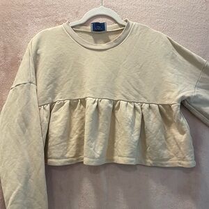 Zara Ruffled Cropped Crewneck